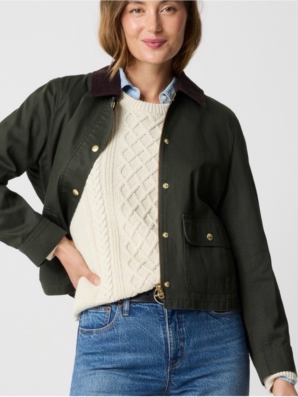 Nwt J.Crew Dark Olive Classic Field Jacket W/Corduroy Collar Xl